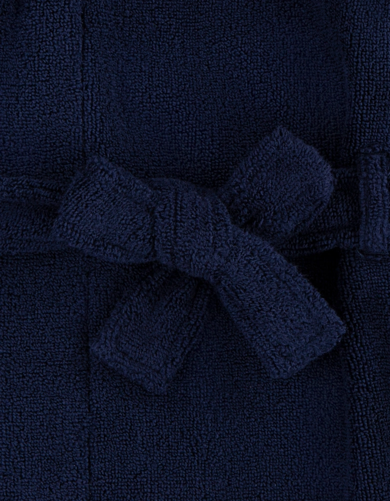 Boys Hooded Plush Terry Bathrobe in Navy