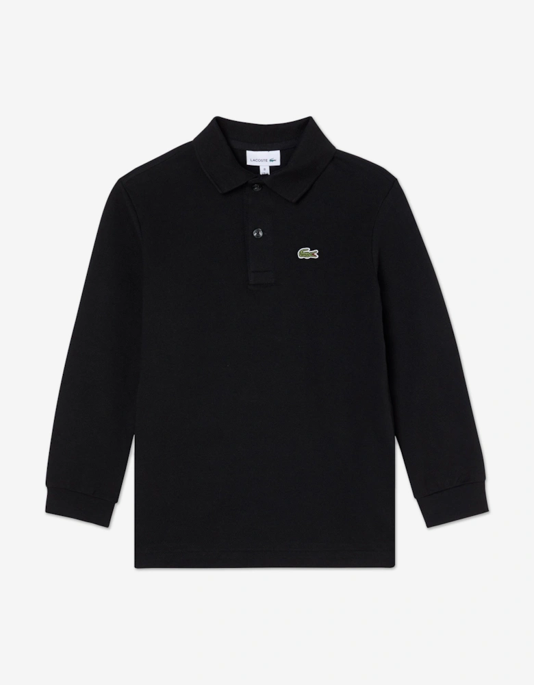 Boys Long Sleeve Pique Polo Shirt in Black