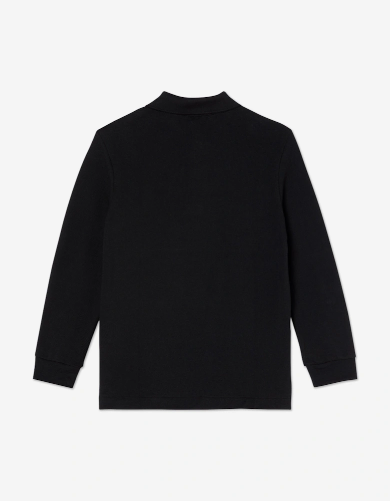 Boys Long Sleeve Pique Polo Shirt in Black