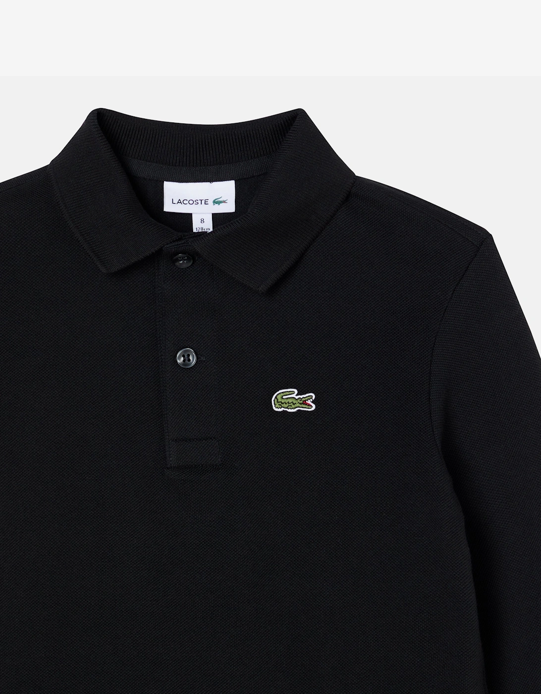 Boys Long Sleeve Pique Polo Shirt in Black
