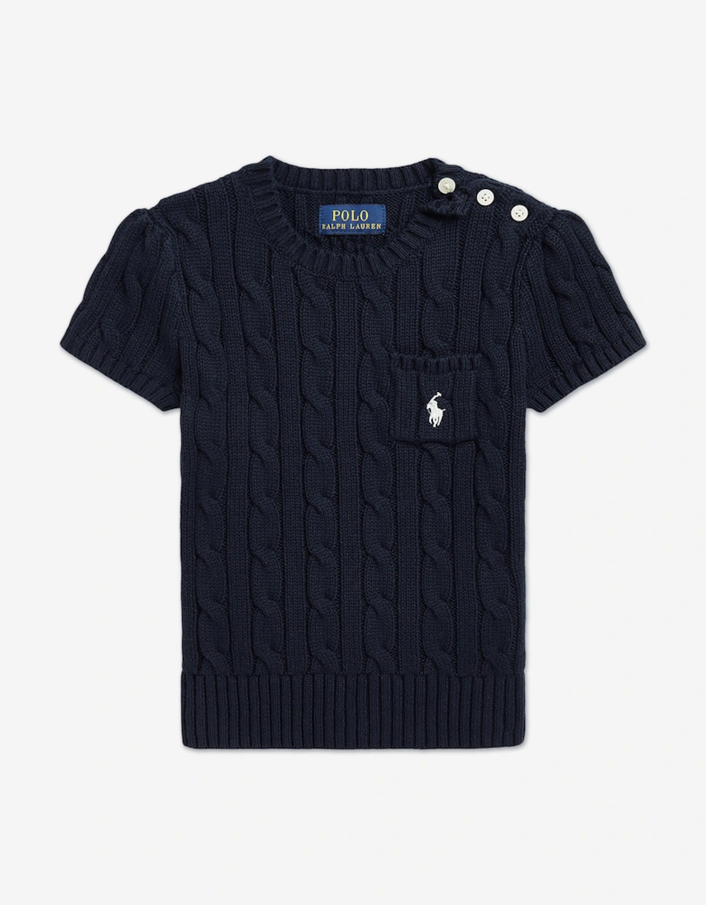 Girls Cable Knit Pullover in Navy