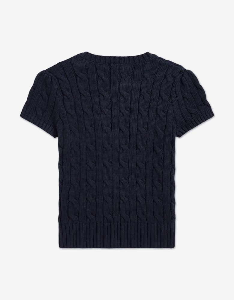 Girls Cable Knit Pullover in Navy