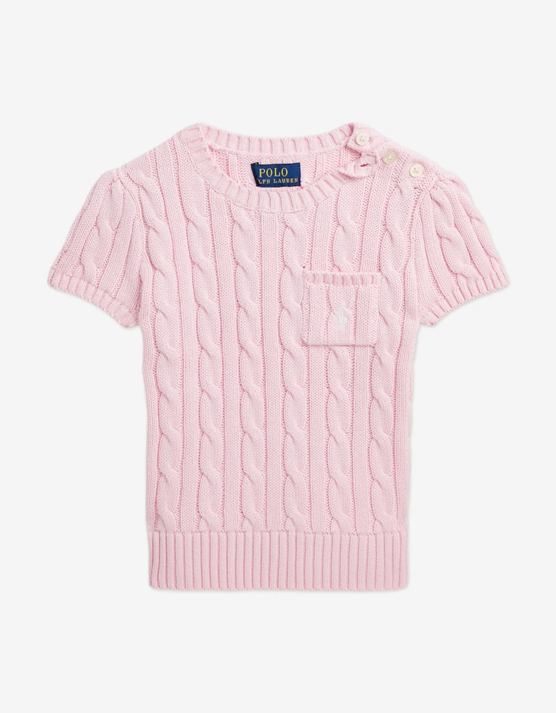 Girls Cable Knit Pullover in Pink