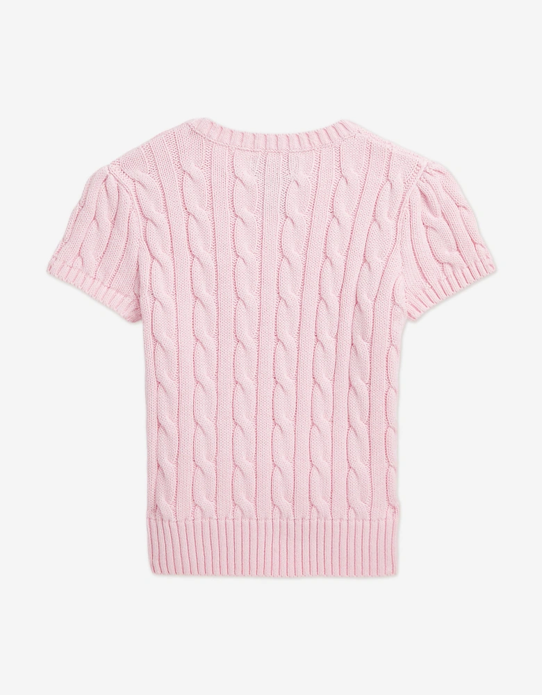 Girls Cable Knit Pullover in Pink