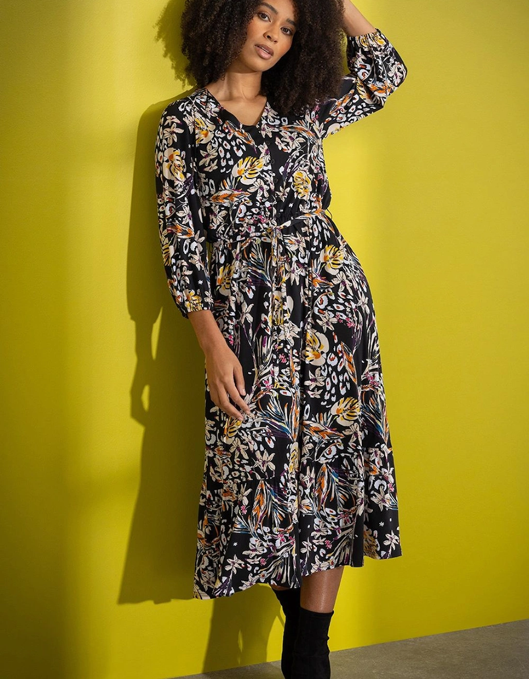 Printed Blouson Sleeve Midi Dress, 2 of 1