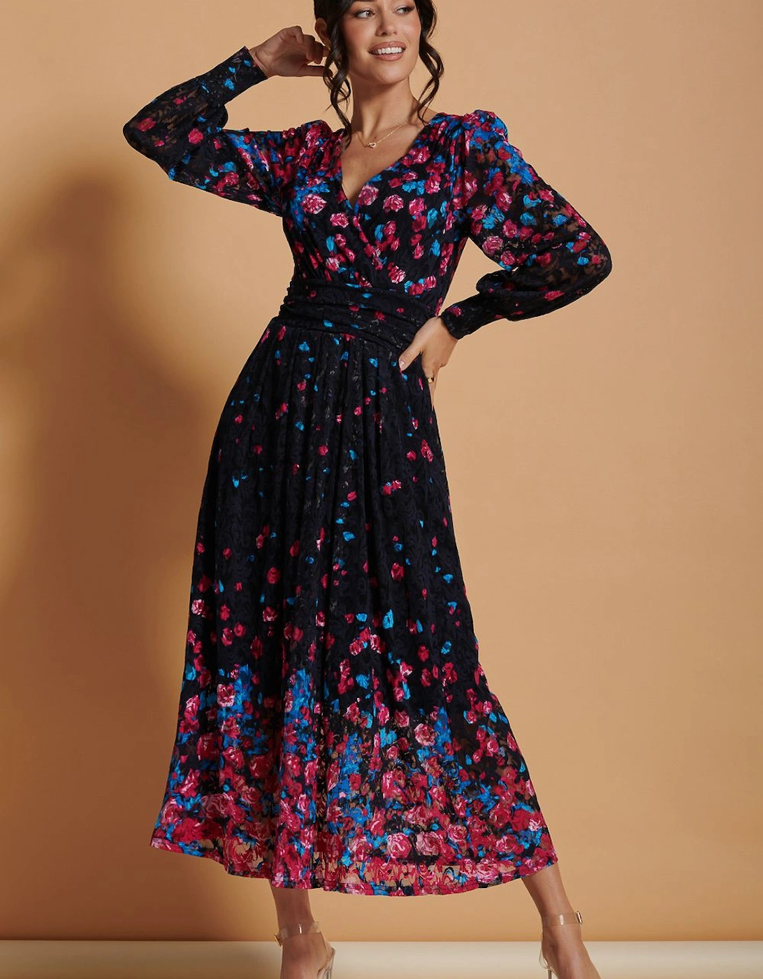 Lilah Symmetrical Print Lace Maxi Dress, 2 of 1