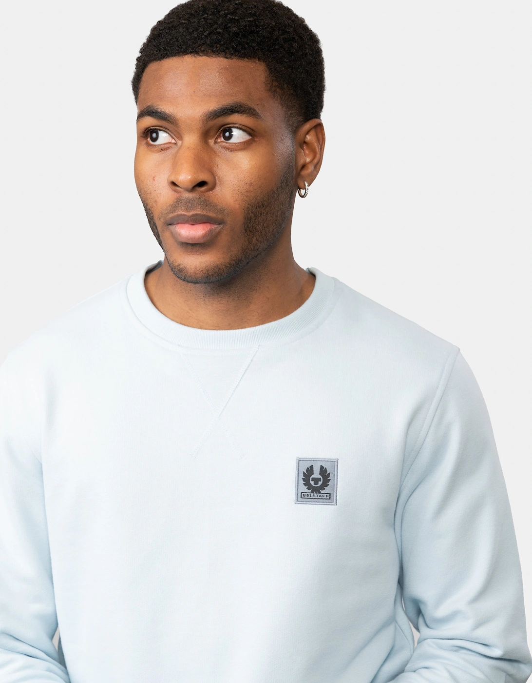Mens Crew Neck Sweatshirt With Logo Patch - Sky Blue