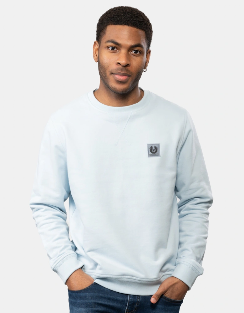 Mens Crew Neck Sweatshirt With Logo Patch - Sky Blue