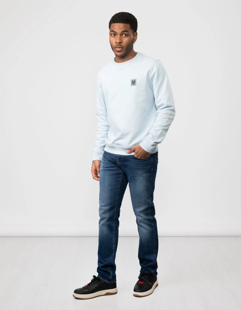 Mens Crew Neck Sweatshirt With Logo Patch - Sky Blue