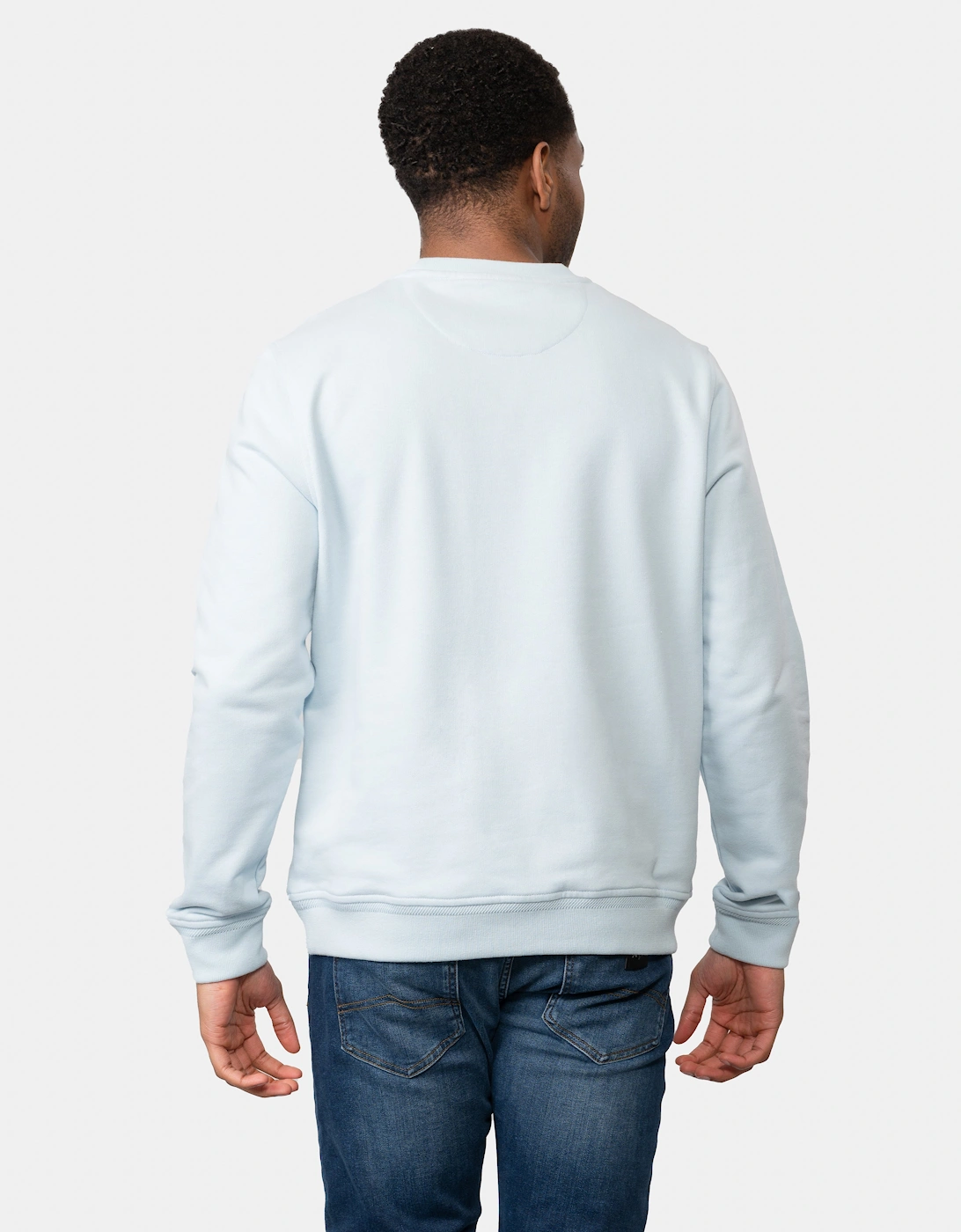 Mens Crew Neck Sweatshirt With Logo Patch - Sky Blue