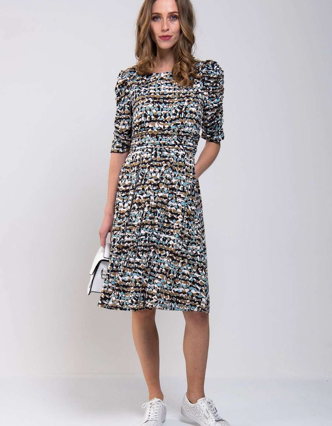 Puffy Sleeved Midi Jersey Dress, 2 of 1