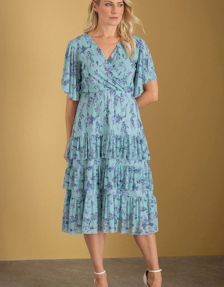 Floral Print Wrap Mesh Dress