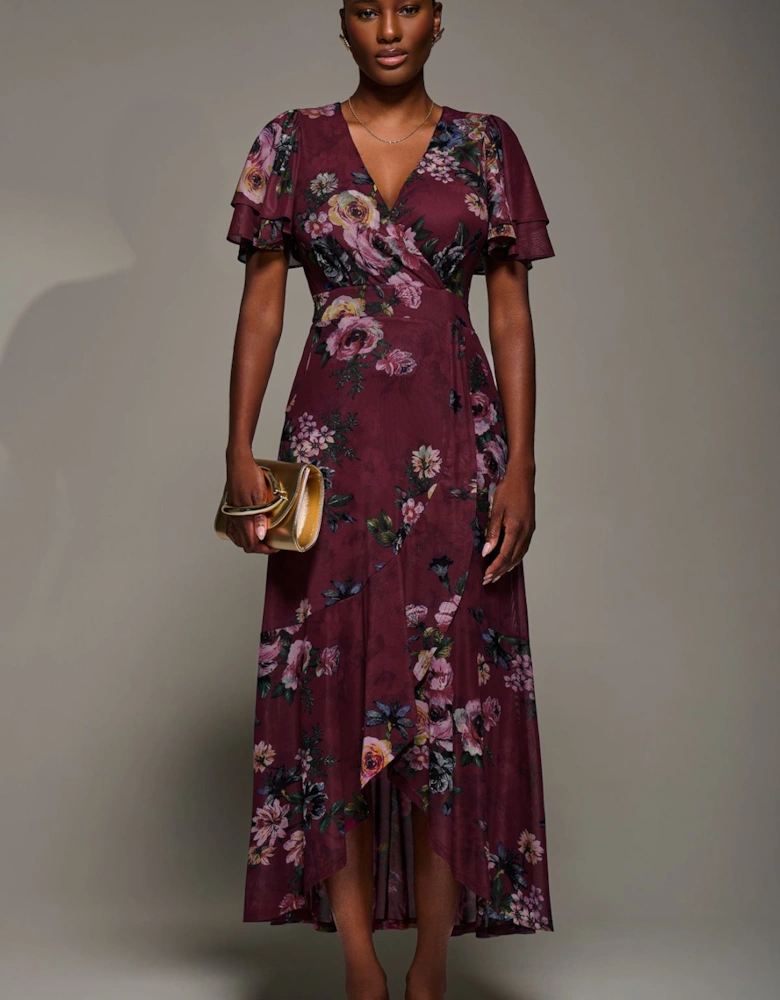 Angel Sleeve Mesh Frill Wrap Maxi Dress