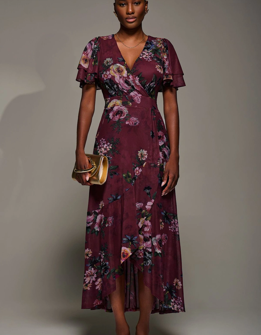 Angel Sleeve Mesh Frill Wrap Maxi Dress, 2 of 1