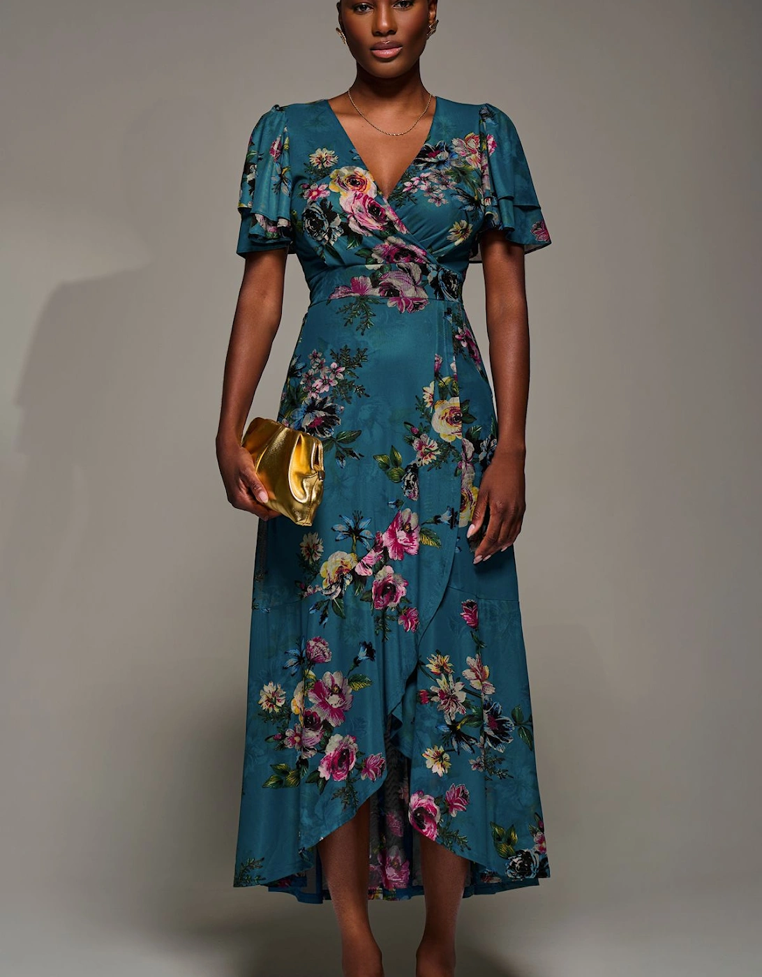 Angel Sleeve Mesh Frill Wrap Maxi Dress, 2 of 1