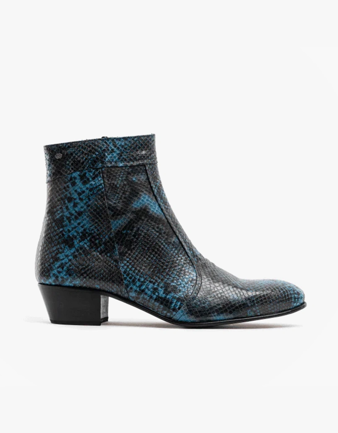 Men's Club Cubano EMMANUEL Mens Snakeprint Leather Cuban Heel Boots Azul - Blue - Size: 6