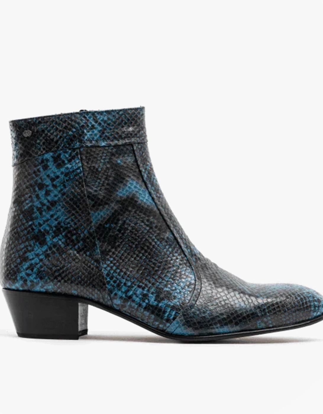 EMMANUEL Mens Snakeprint Leather Cuban Heel Boots Azul, 12 of 11