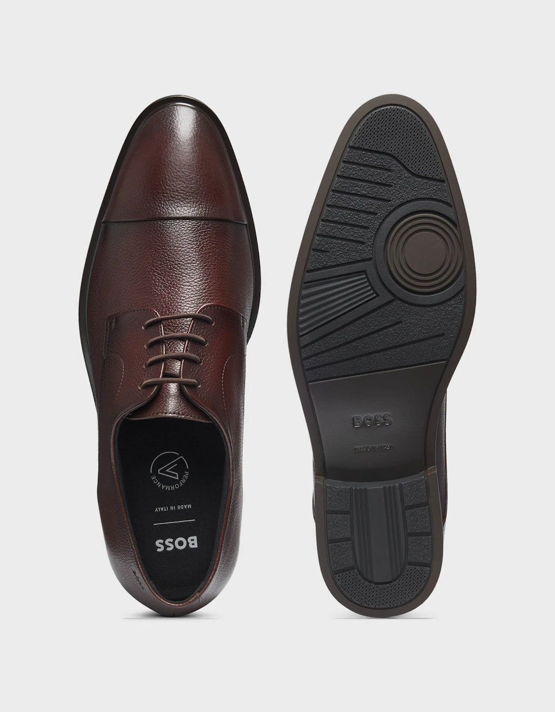 BOSS Orange Winslow Mens Cap Toe Derby Shoes in Grained Leather - Dark Brown 203