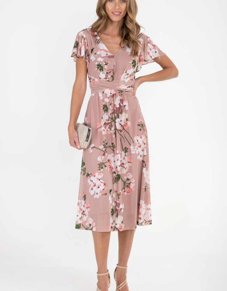 Flare Sleeve Mesh Midi Dress