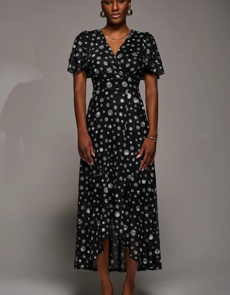 Angel Sleeve Mesh Frill Wrap Maxi Dress