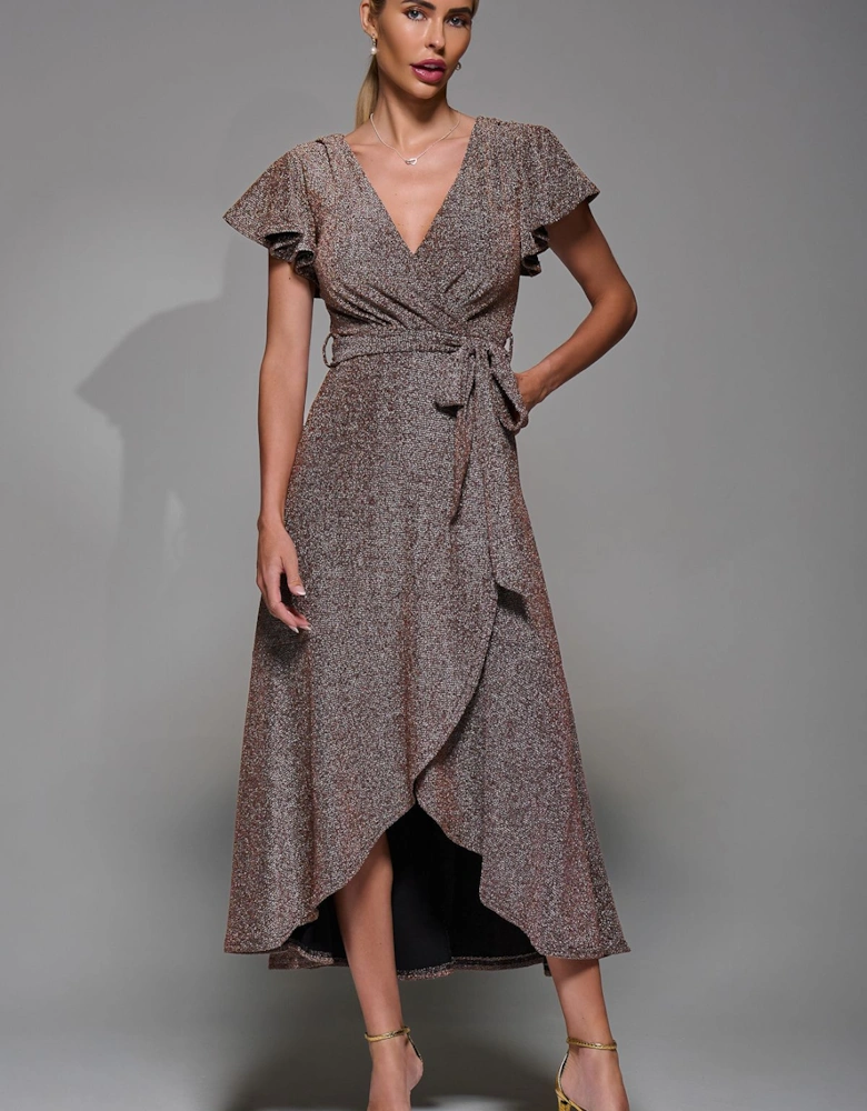 Metalic Angel Sleeve Wrap Maxi Dress