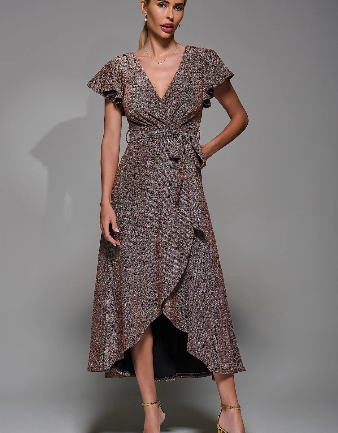 Metalic Angel Sleeve Wrap Maxi Dress, 2 of 1