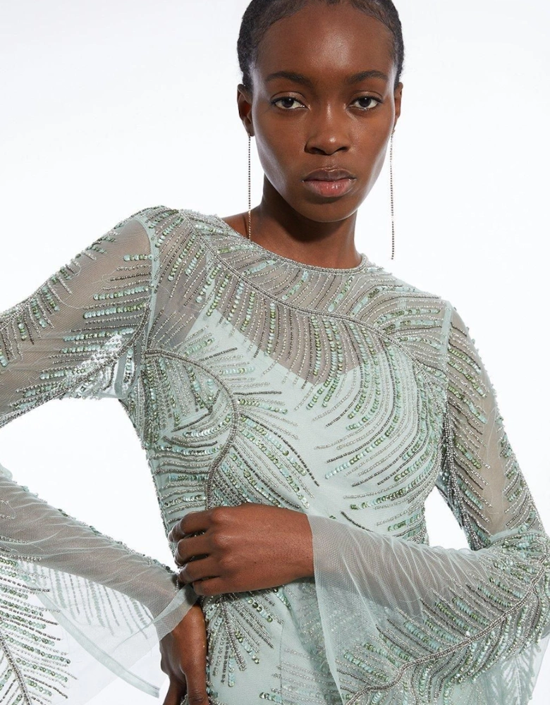 Feather Crystal Embellished Maxi Dress