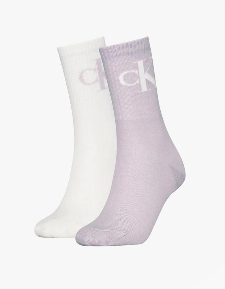 2 Pack Logo Trainer Womens Crew Socks Lilac