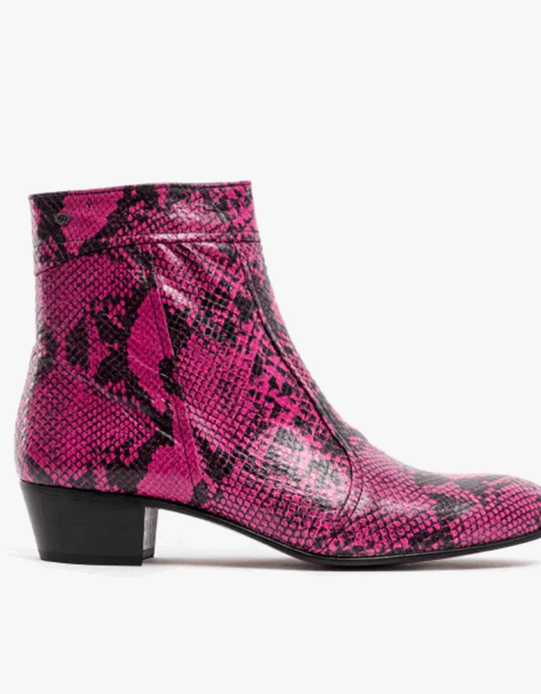 EMMANUEL Mens Snakeprint Leather Cuban Heel Boots Neon Magenta, 9 of 8