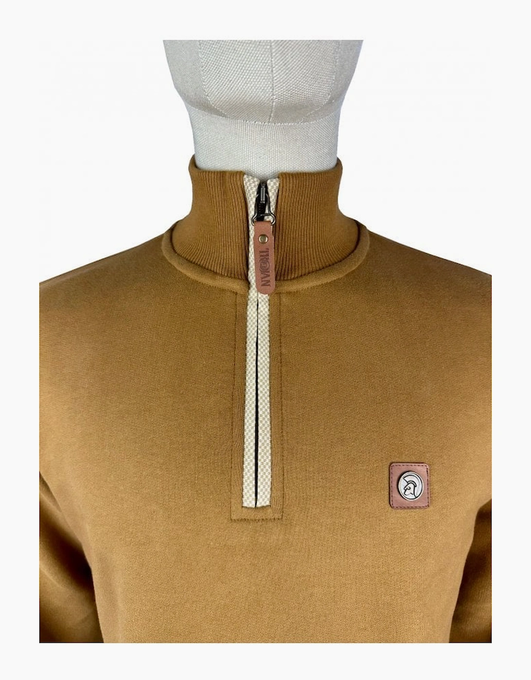 Quarter Zip Jacquard Trim Sweat TR/9008 - Tan
