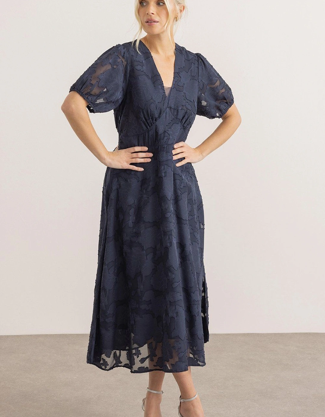 Floral Burnout V Neck Midi Dress, 2 of 1