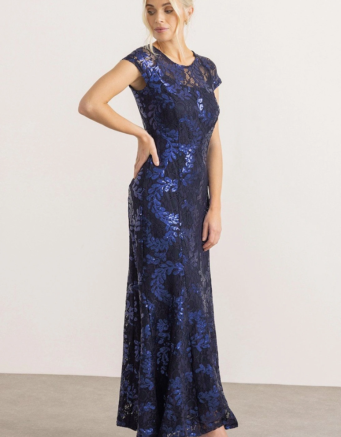 Sequinned Lace Maxi Dress, 2 of 1