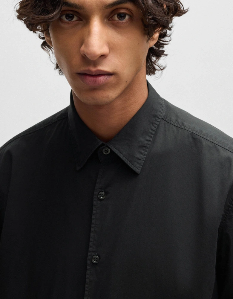 HUGO Ermo Mens Slim-Fit Shirt in Stretch-Cotton Canvas  - Black 001