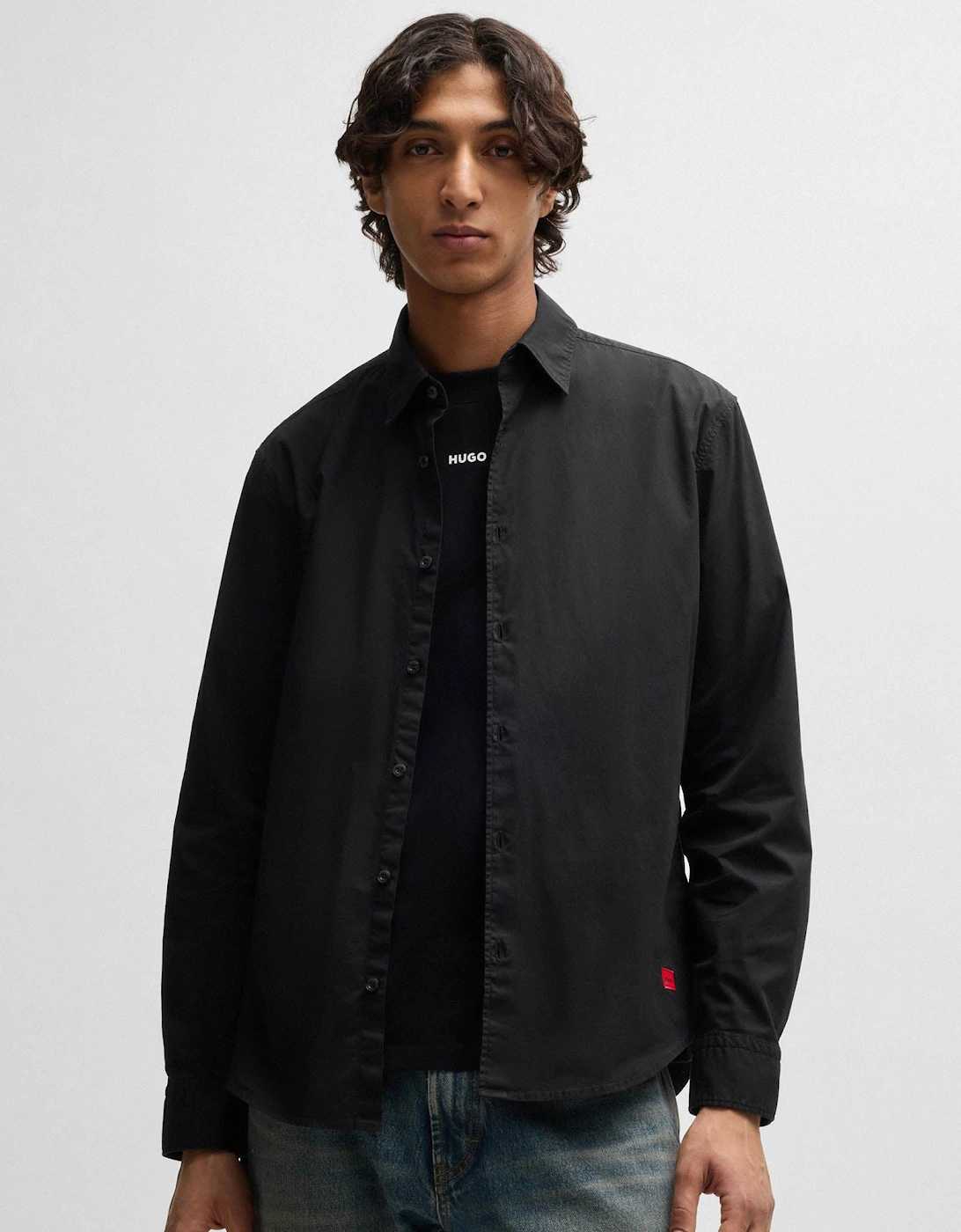 Hugo Boss Men's Black Hugo Ermo Slim-Fit Shirt In Stretch-Cotton Canvas - 001  42/Regular Xl