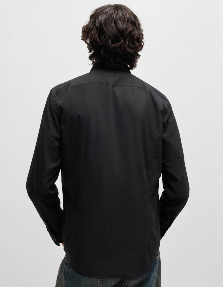 HUGO Ermo Mens Slim-Fit Shirt in Stretch-Cotton Canvas  - Black 001