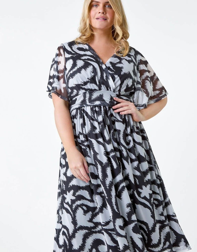 Curve Abstract Stretch Mesh Wrap Dress