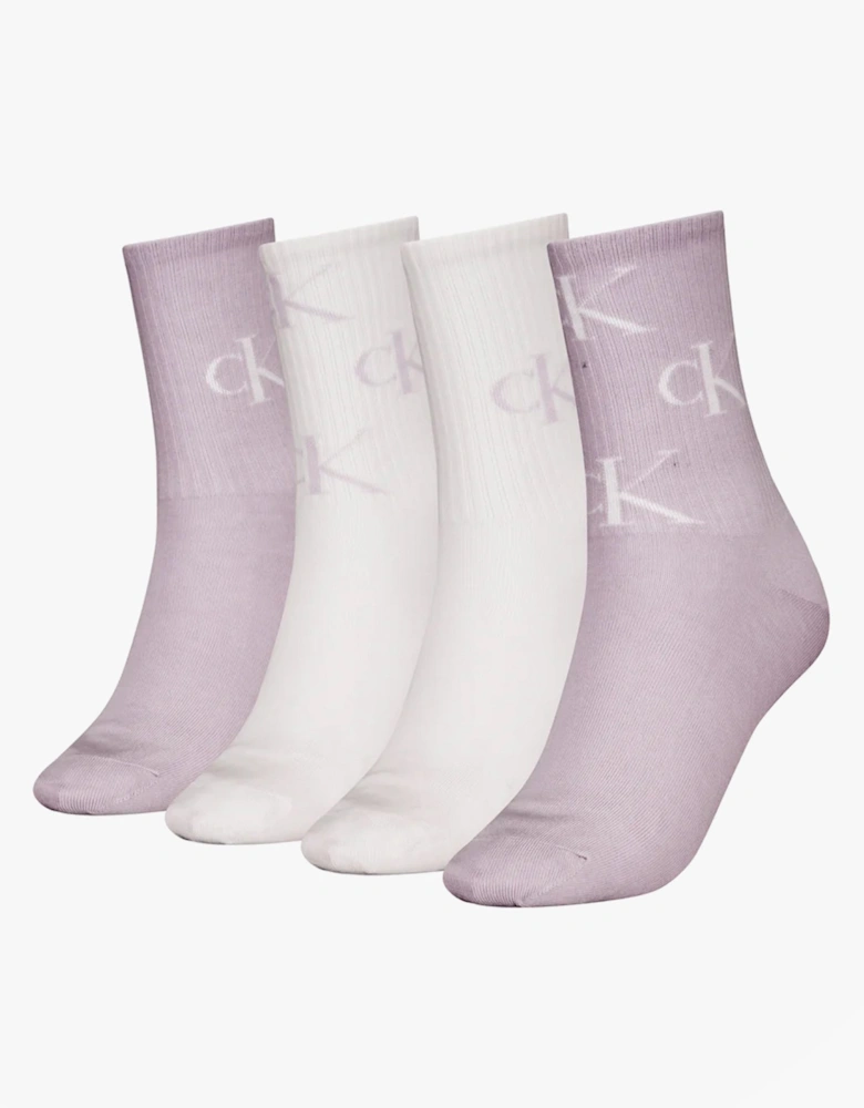 4 Pack Giftboxed Trainer Womens Crew Socks Lilac Combo