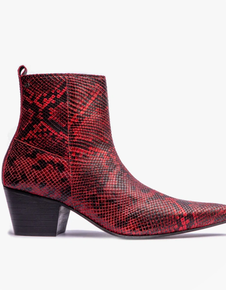 LENNON Mens Cuban Heel Boots Red Snake