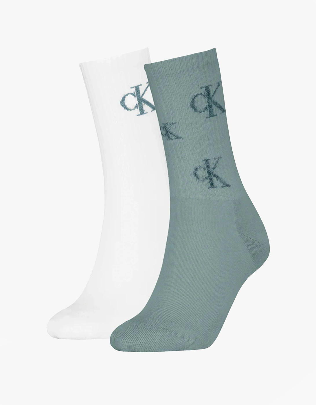 2 Pack Logo Trainer Womens Crew Socks Green/White, 3 of 2