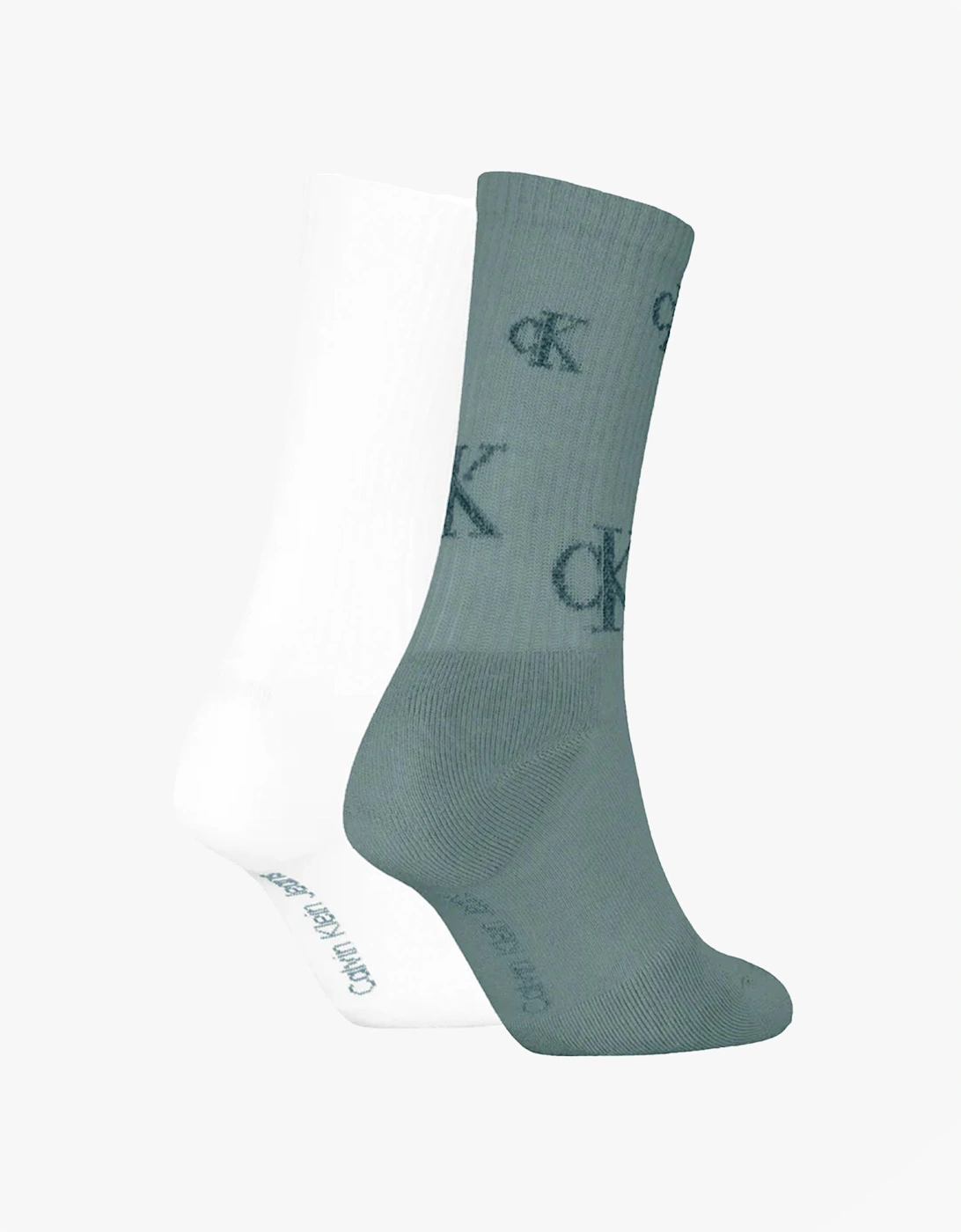 2 Pack Logo Trainer Womens Crew Socks Green/White