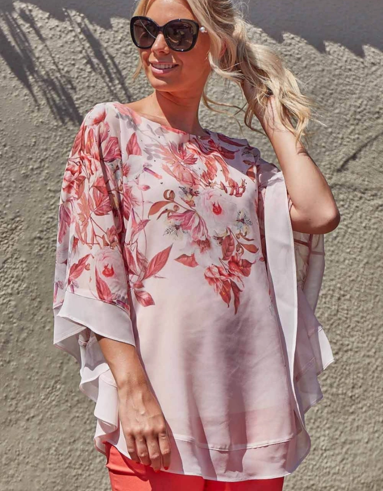 Sparkle Embellished Floral Chiffon Overlay Top