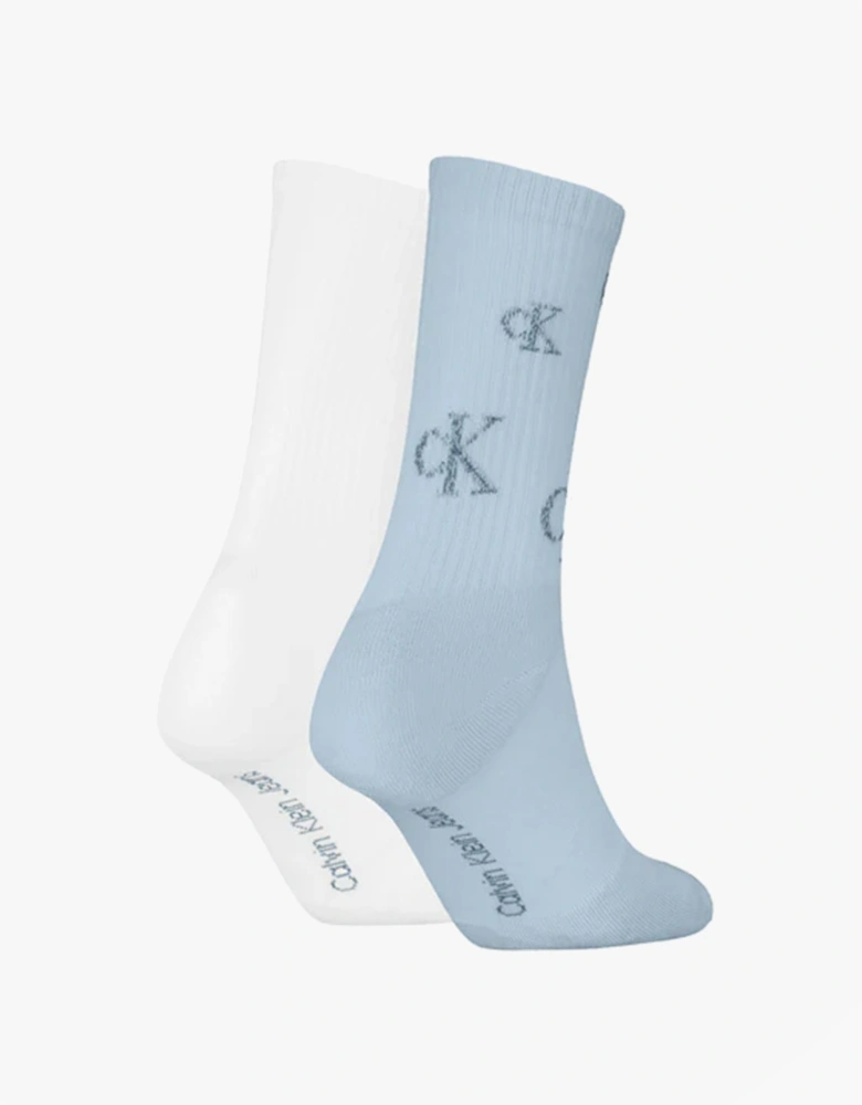 2 Pack Logo Trainer Womens Crew Socks Blue/White