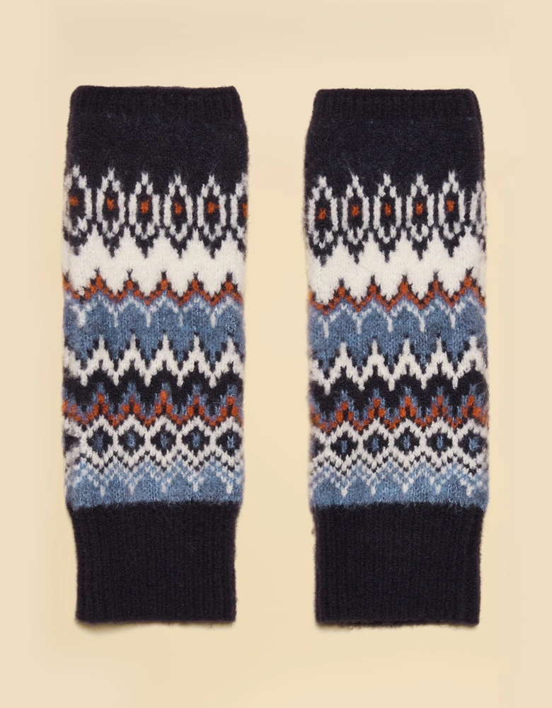 KARA Fingerless Fairisle Glove Navy