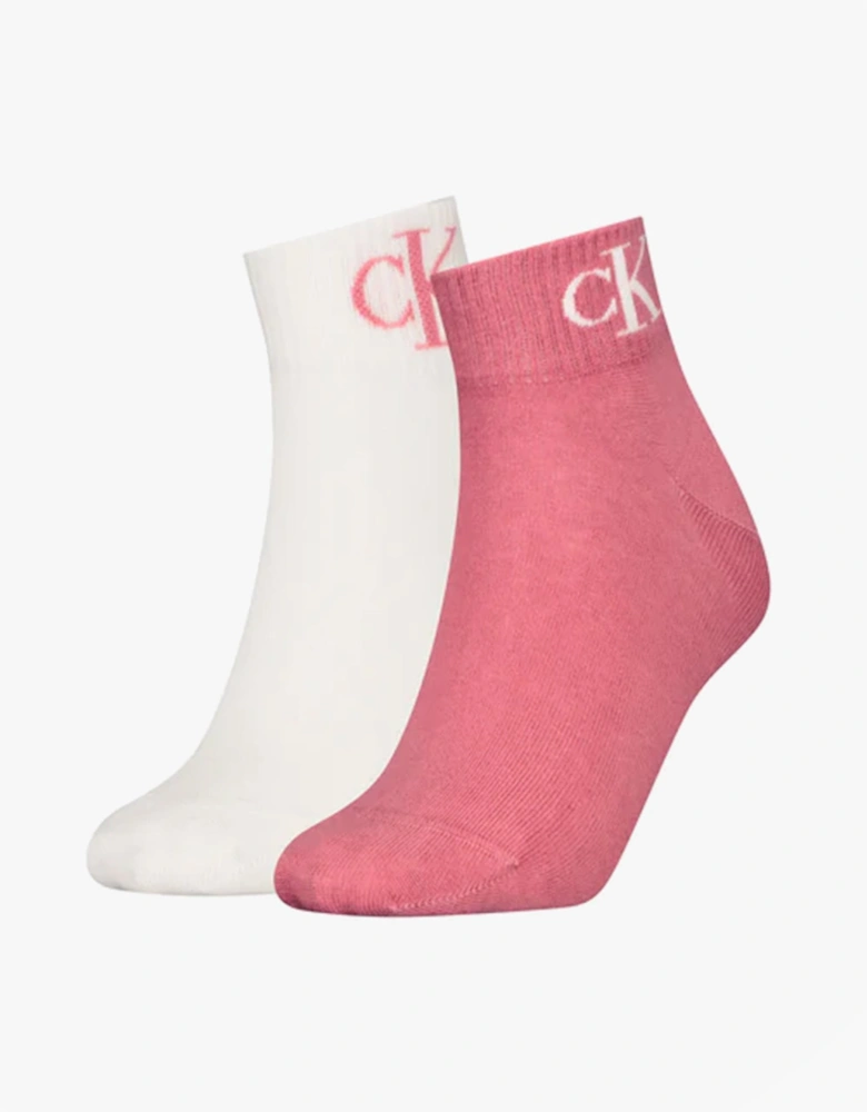 2 Pack Logo Trainer Womens Ankle Socks Pink