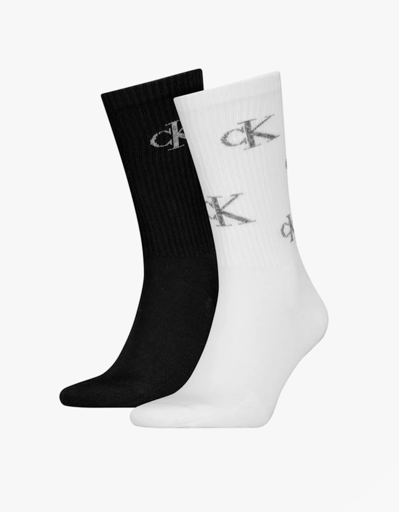 2 Pack Logo Trainer Mens Crew Socks White/Black