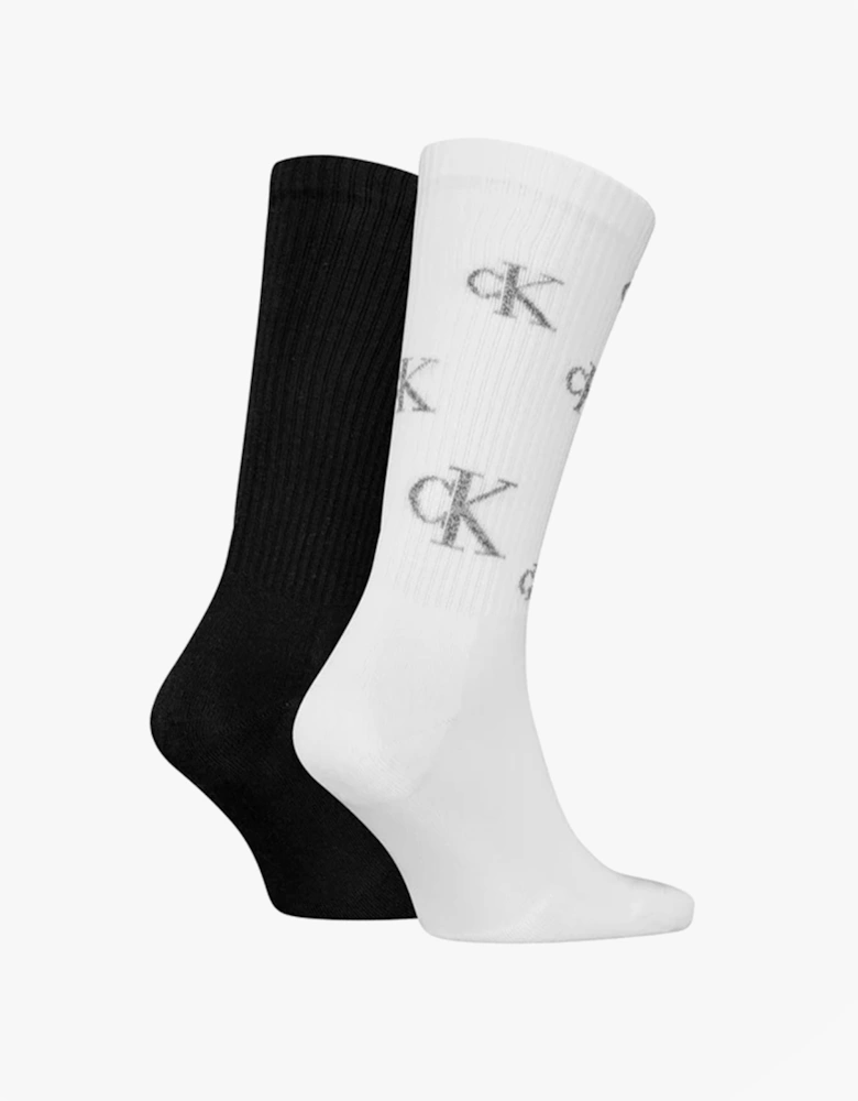 2 Pack Logo Trainer Mens Crew Socks White/Black