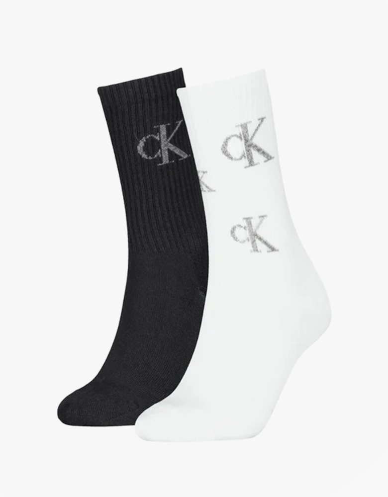 2 Pack Logo Trainer Womens Crew Socks Black/White
