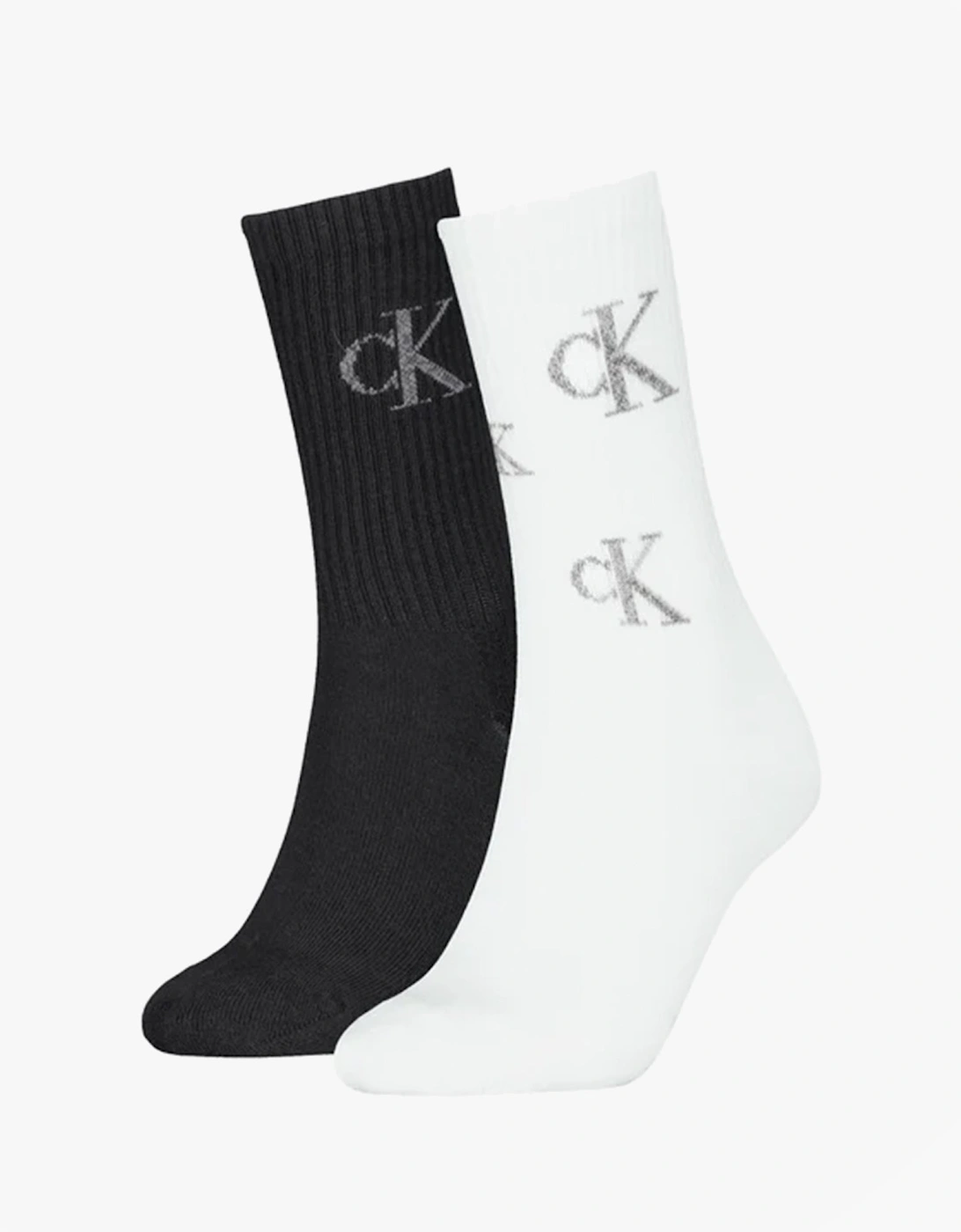 2 Pack Logo Trainer Womens Crew Socks Black/White