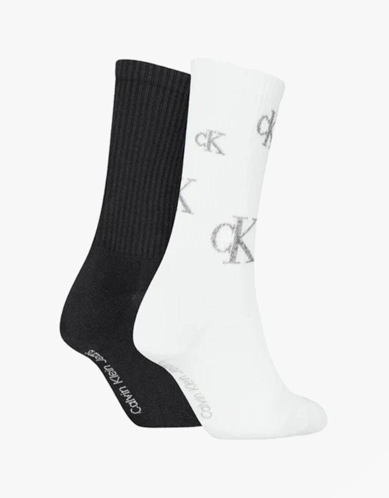 2 Pack Logo Trainer Womens Crew Socks Black/White