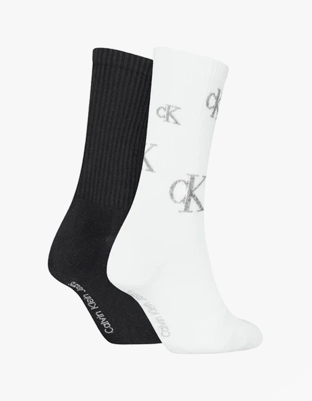 2 Pack Logo Trainer Womens Crew Socks Black/White